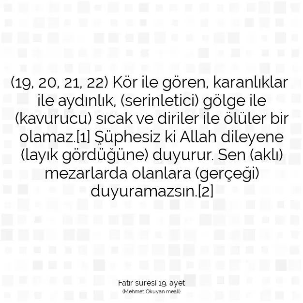 Ayetbul | Kuran Mealleri | Quran | Fatır suresi 19. ayet