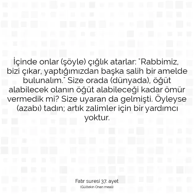 Ayetbul | Kuran Mealleri | Quran | Fatır suresi 37. ayet