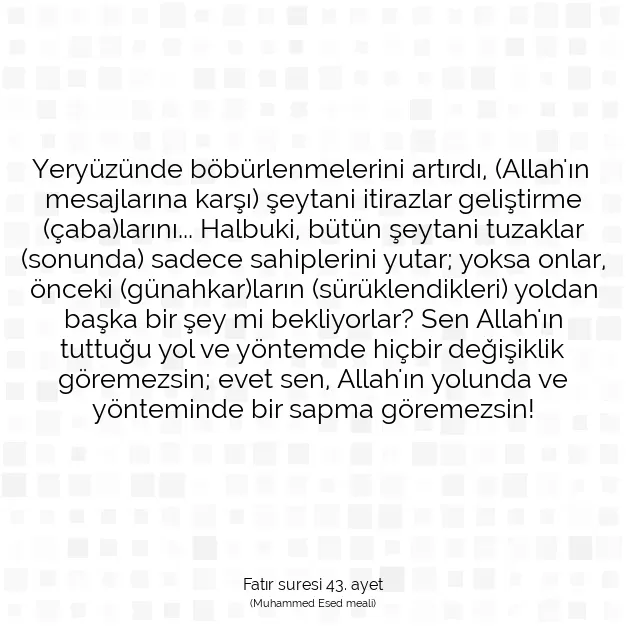 Ayetbul | Kuran Mealleri | Quran | Fatır suresi 43. ayet