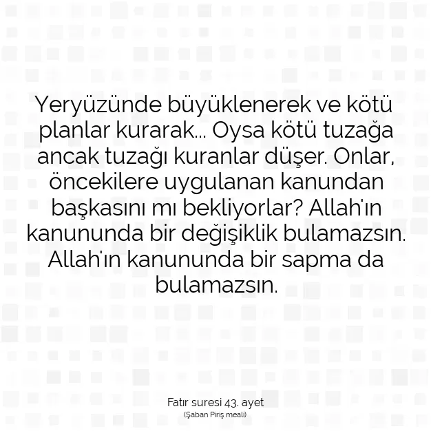 Ayetbul | Kuran Mealleri | Quran | Fatır suresi 43. ayet