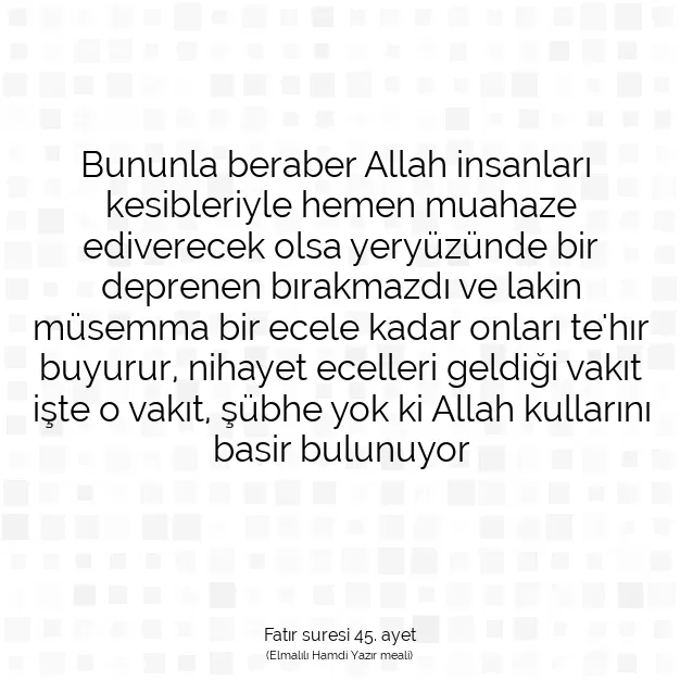 Ayetbul | Kuran Mealleri | Quran | Fatır suresi 45. ayet