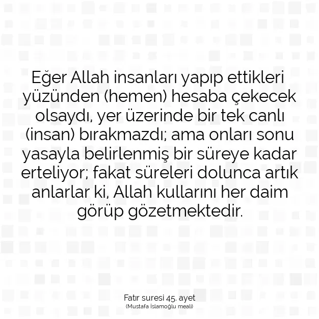 Ayetbul | Kuran Mealleri | Quran | Fatır suresi 45. ayet