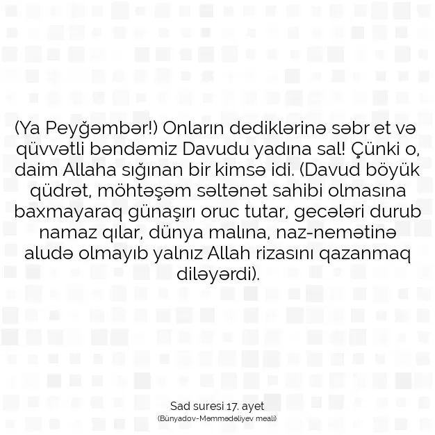 Ayetbul | Kuran Mealleri | Quran | Sad suresi 17. ayet