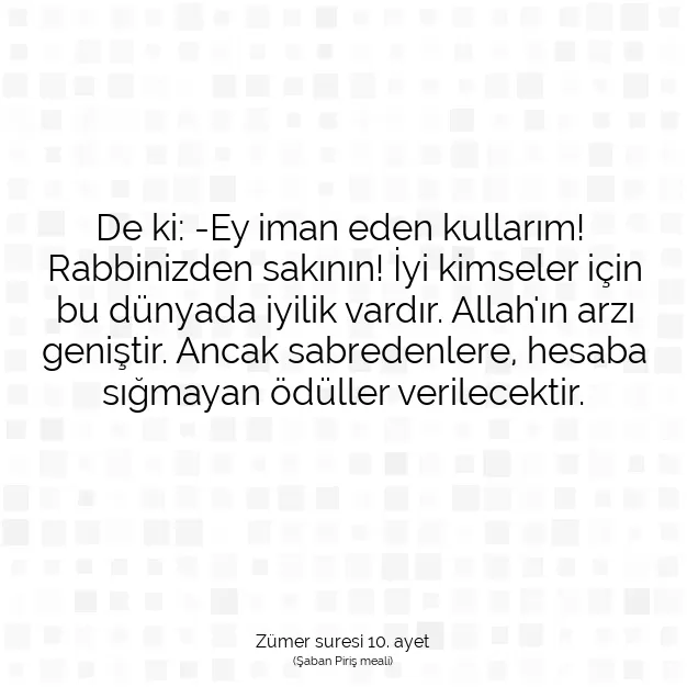 Ayetbul | Kuran Mealleri | Quran | Zümer suresi 10. ayet