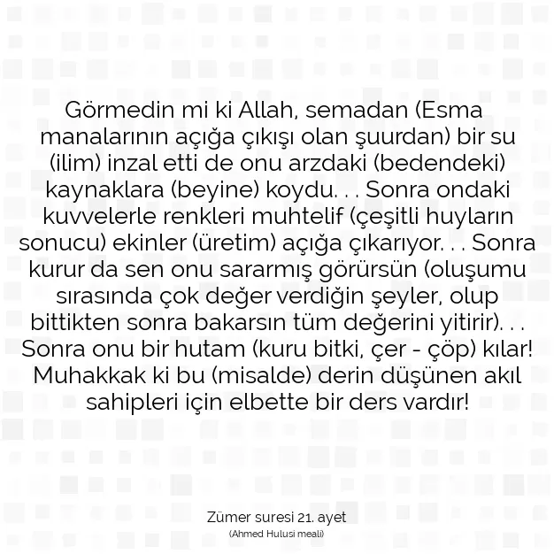 Ayetbul | Kuran Mealleri | Quran | Zümer suresi 21. ayet