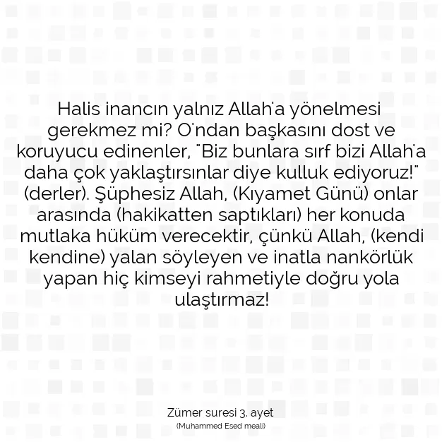 Ayetbul | Kuran Mealleri | Quran | Zümer suresi 3. ayet