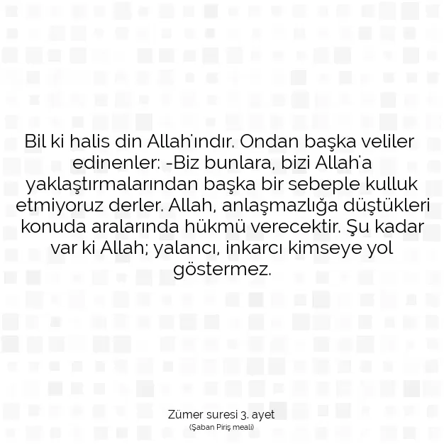 Ayetbul | Kuran Mealleri | Quran | Zümer suresi 3. ayet