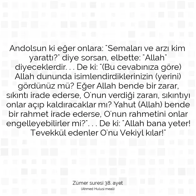 Ayetbul | Kuran Mealleri | Quran | Zümer suresi 38. ayet