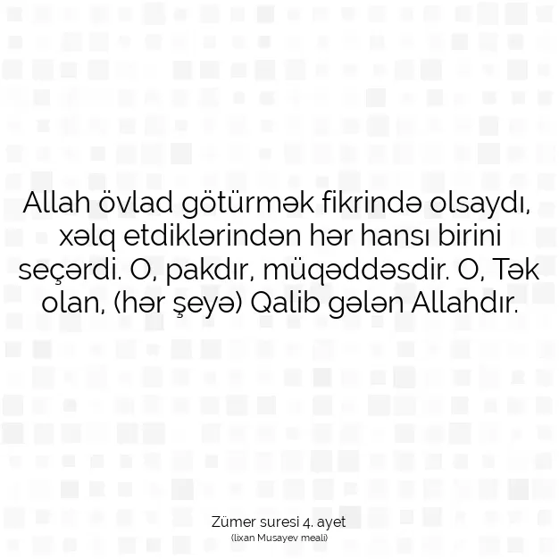 Ayetbul | Kuran Mealleri | Quran | Zümer suresi 4. ayet