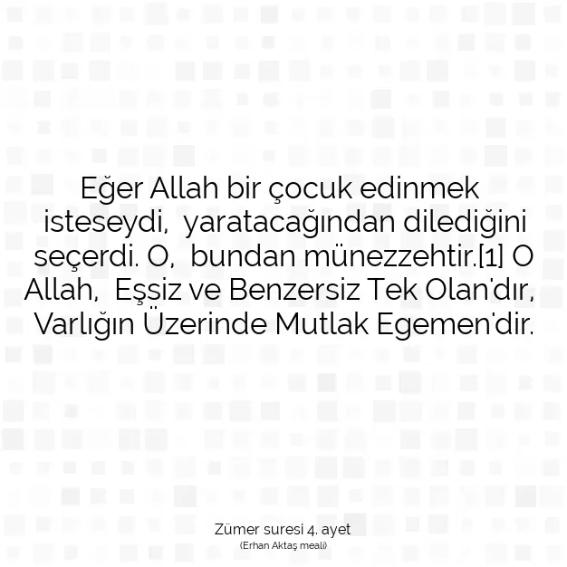 Ayetbul | Kuran Mealleri | Quran | Zümer suresi 4. ayet