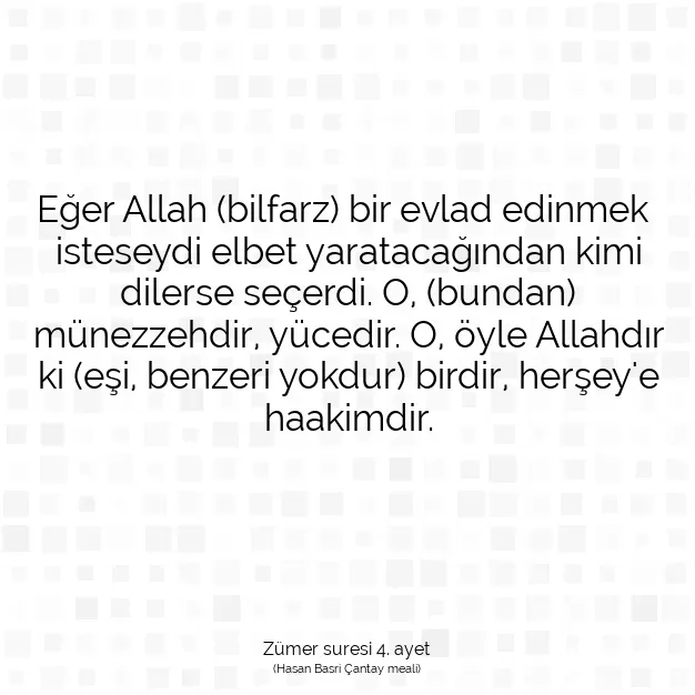 Ayetbul | Kuran Mealleri | Quran | Zümer suresi 4. ayet