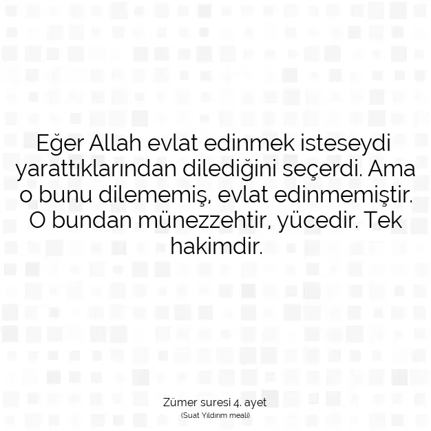 Ayetbul | Kuran Mealleri | Quran | Zümer suresi 4. ayet