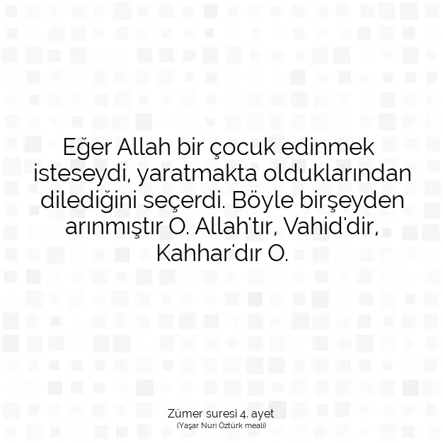 Ayetbul | Kuran Mealleri | Quran | Zümer suresi 4. ayet