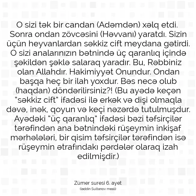 Ayetbul | Kuran Mealleri | Quran | Zümer suresi 6. ayet