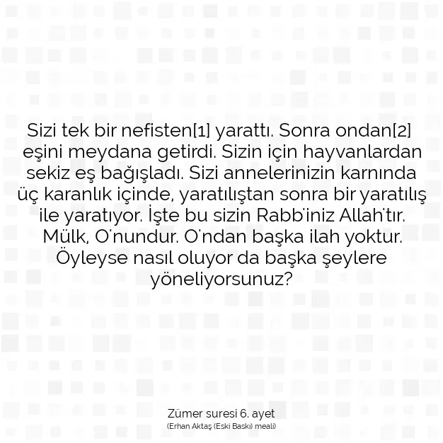 Ayetbul | Kuran Mealleri | Quran | Zümer suresi 6. ayet