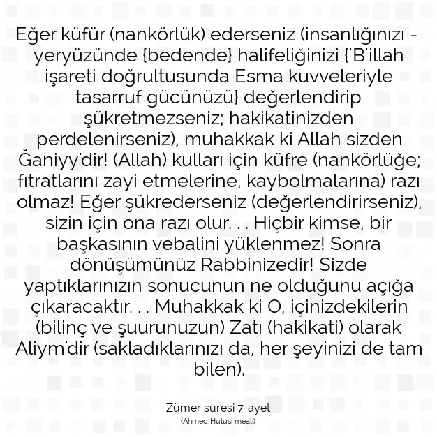 Ayetbul | Kuran Mealleri | Quran | Zümer suresi 7. ayet