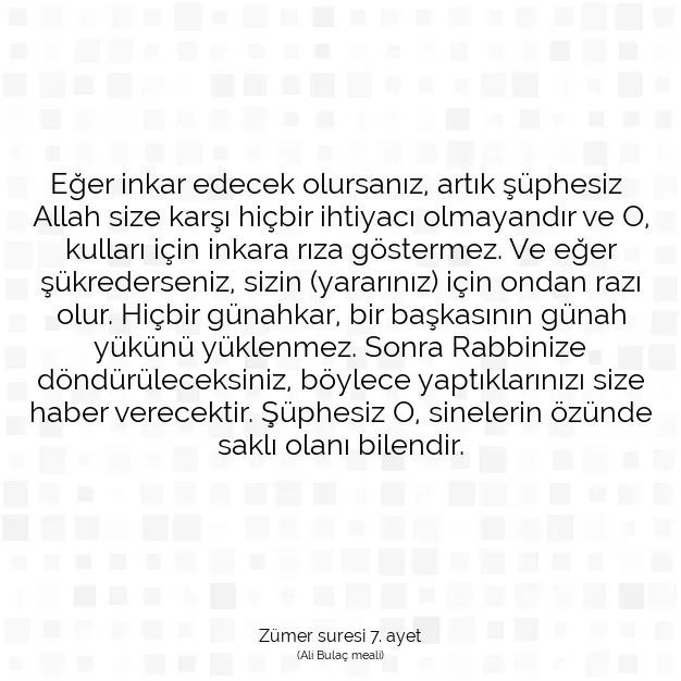 Ayetbul | Kuran Mealleri | Quran | Zümer suresi 7. ayet