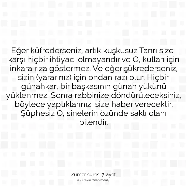 Ayetbul | Kuran Mealleri | Quran | Zümer suresi 7. ayet