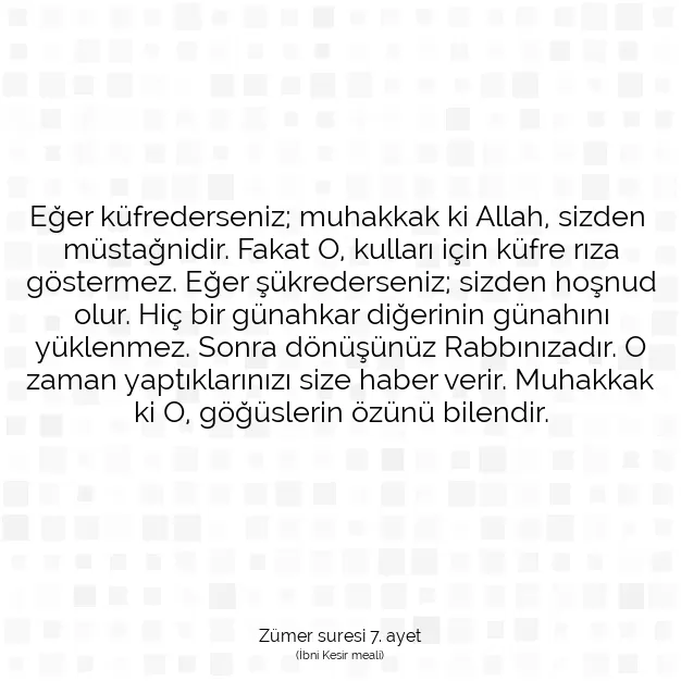 Ayetbul | Kuran Mealleri | Quran | Zümer suresi 7. ayet