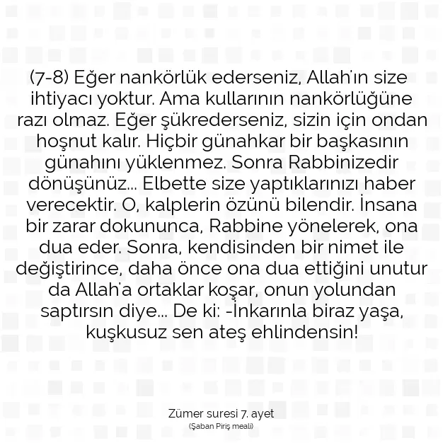 Ayetbul | Kuran Mealleri | Quran | Zümer suresi 7. ayet