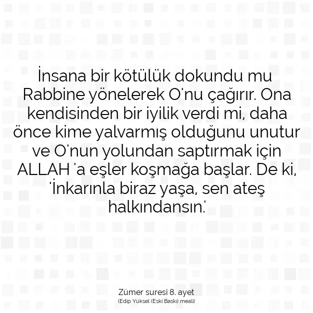 Ayetbul | Kuran Mealleri | Quran | Zümer suresi 8. ayet