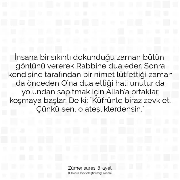 Ayetbul | Kuran Mealleri | Quran | Zümer suresi 8. ayet