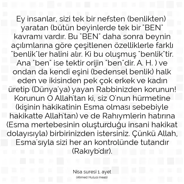 Ayetbul | Kuran Mealleri | Quran | Nisa suresi 1. ayet