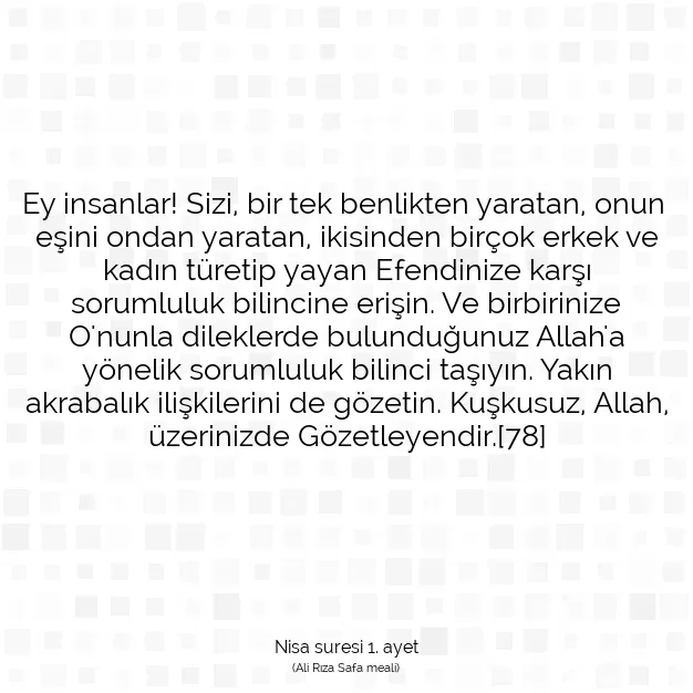 Ayetbul | Kuran Mealleri | Quran | Nisa suresi 1. ayet