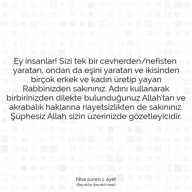 Ayetbul | Kuran Mealleri | Quran | Nisa suresi 1. ayet