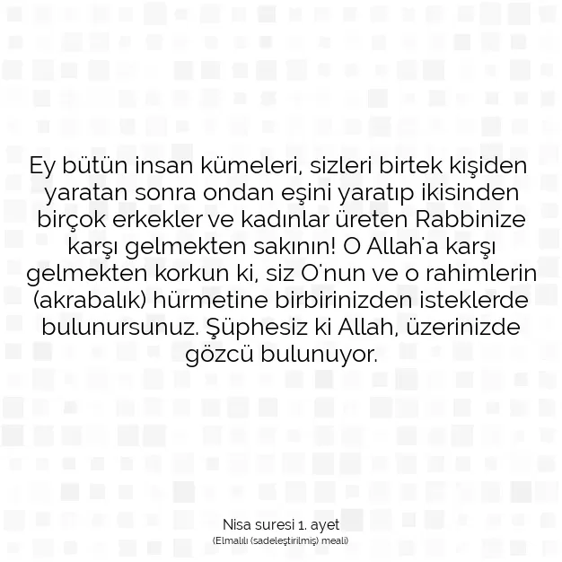 Ayetbul | Kuran Mealleri | Quran | Nisa suresi 1. ayet