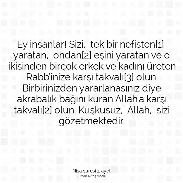 Ayetbul | Kuran Mealleri | Quran | Nisa suresi 1. ayet