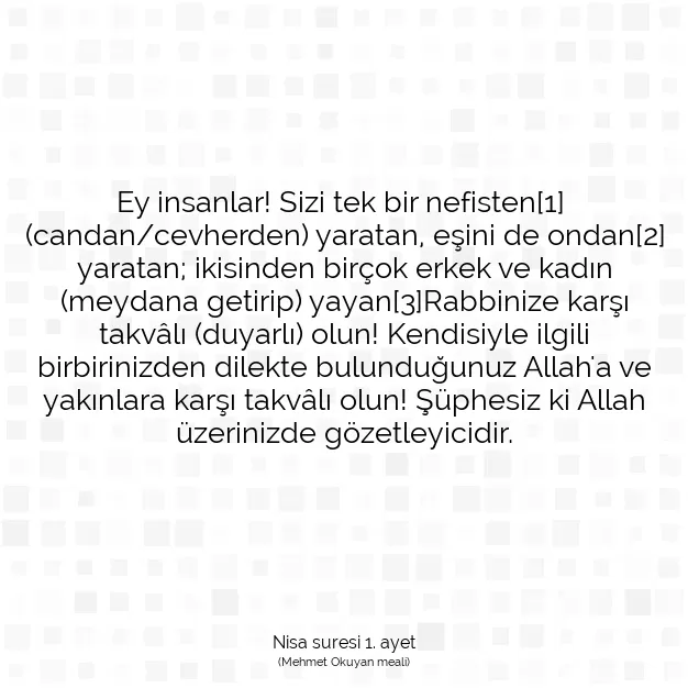 Ayetbul | Kuran Mealleri | Quran | Nisa suresi 1. ayet