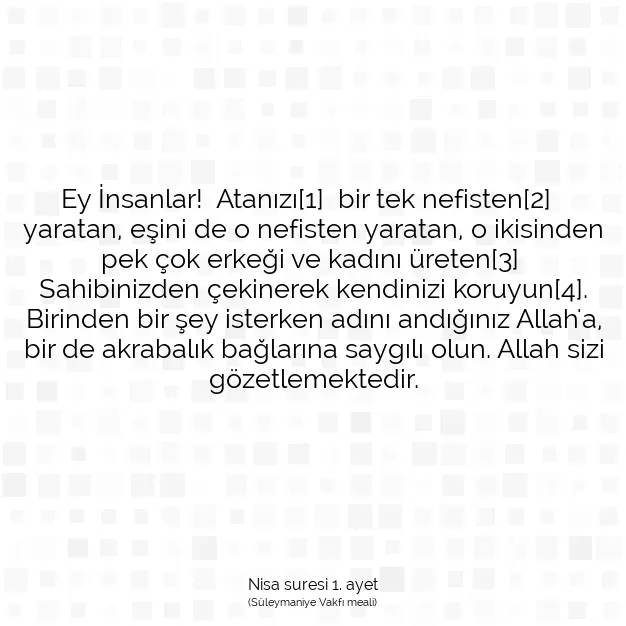 Ayetbul | Kuran Mealleri | Quran | Nisa suresi 1. ayet