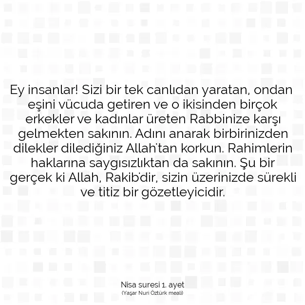 Ayetbul | Kuran Mealleri | Quran | Nisa suresi 1. ayet