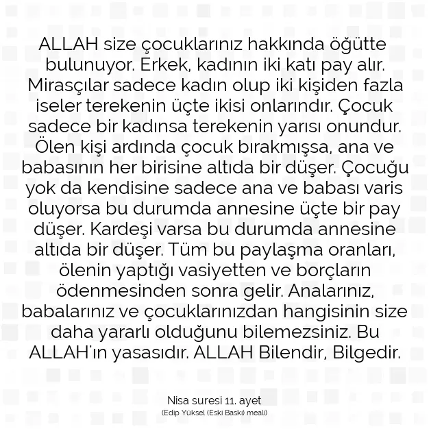 Ayetbul | Kuran Mealleri | Quran | Nisa suresi 11. ayet