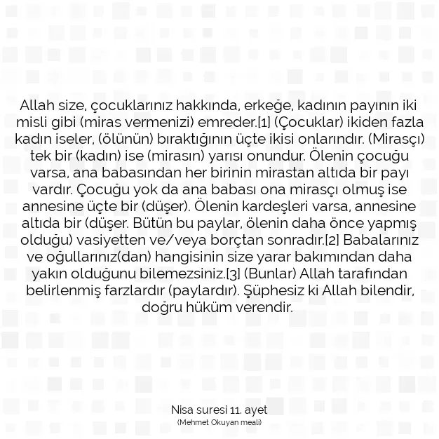 Ayetbul | Kuran Mealleri | Quran | Nisa suresi 11. ayet