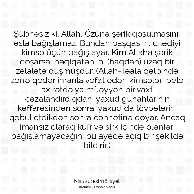 Ayetbul | Kuran Mealleri | Quran | Nisa suresi 116. ayet