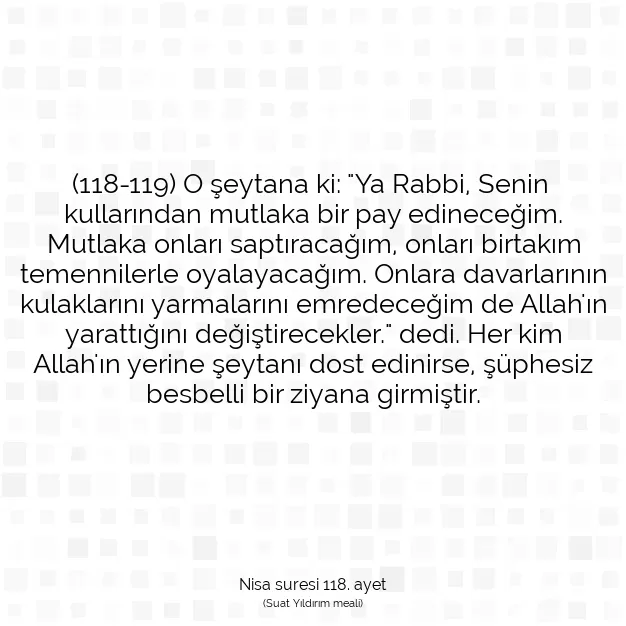 Ayetbul | Kuran Mealleri | Quran | Nisa suresi 118. ayet