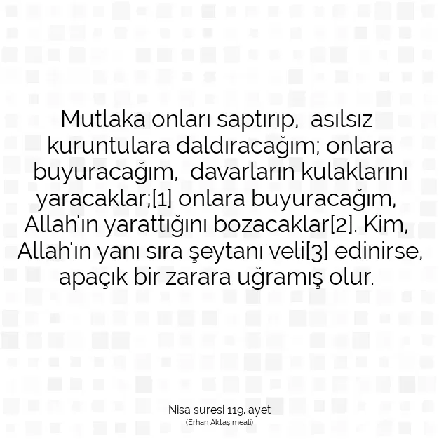 Ayetbul | Kuran Mealleri | Quran | Nisa suresi 119. ayet