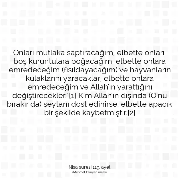 Ayetbul | Kuran Mealleri | Quran | Nisa suresi 119. ayet