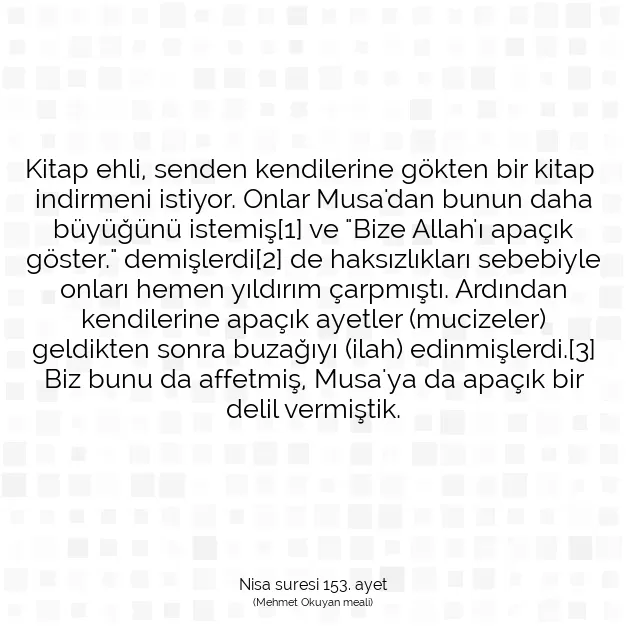 Ayetbul | Kuran Mealleri | Quran | Nisa suresi 153. ayet