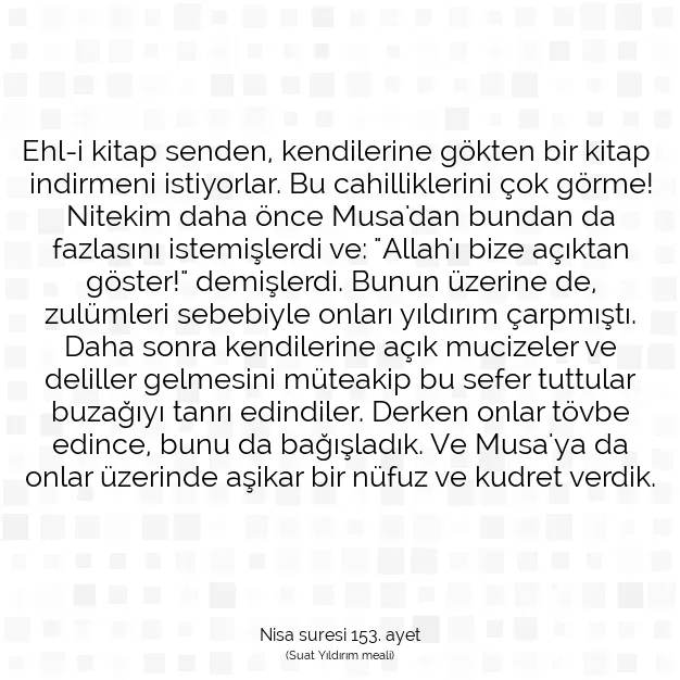 Ayetbul | Kuran Mealleri | Quran | Nisa suresi 153. ayet