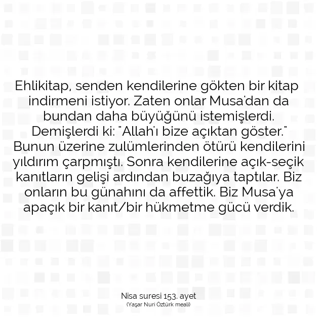 Ayetbul | Kuran Mealleri | Quran | Nisa suresi 153. ayet