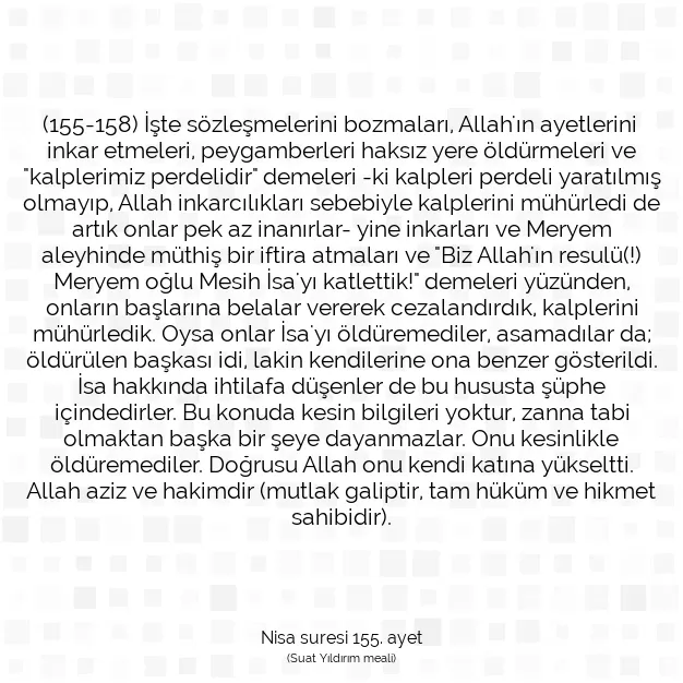 Ayetbul | Kuran Mealleri | Quran | Nisa suresi 155. ayet