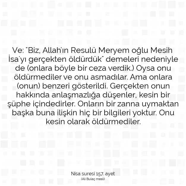 Ayetbul | Kuran Mealleri | Quran | Nisa suresi 157. ayet