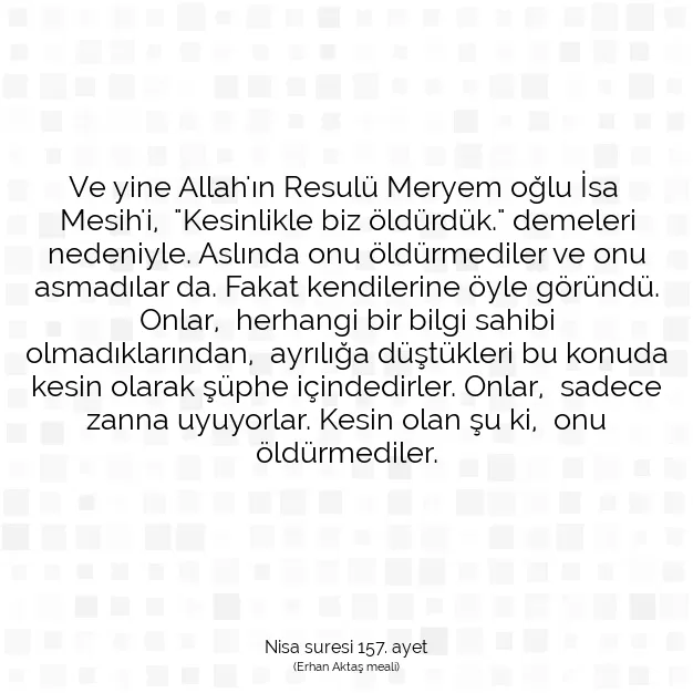 Ayetbul | Kuran Mealleri | Quran | Nisa suresi 157. ayet