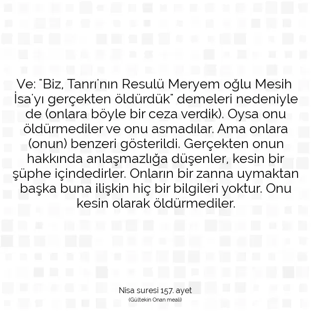 Ayetbul | Kuran Mealleri | Quran | Nisa suresi 157. ayet