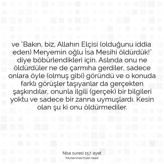 Ayetbul | Kuran Mealleri | Quran | Nisa suresi 157. ayet