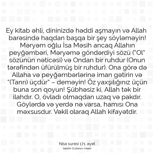 Ayetbul | Kuran Mealleri | Quran | Nisa suresi 171. ayet