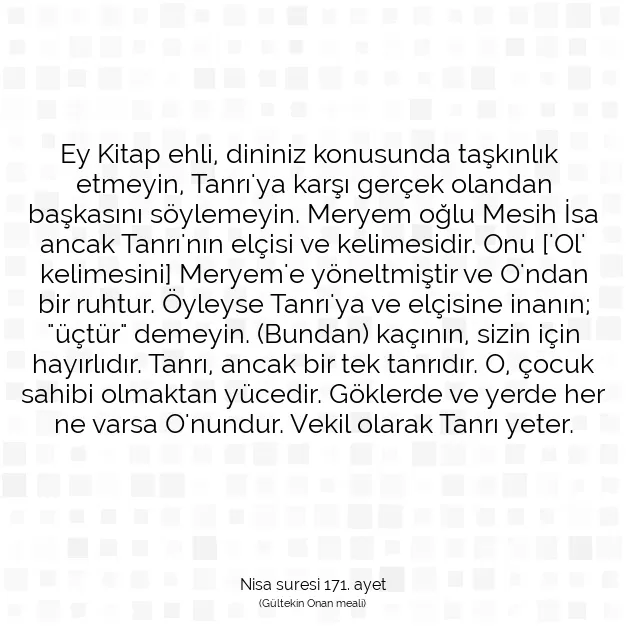 Ayetbul | Kuran Mealleri | Quran | Nisa suresi 171. ayet